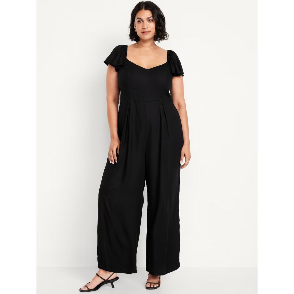 New Old Navy Fit & Flare Jumpsuit 2X Flutter Sleeve Crepe Sweetheart Neck Y2K